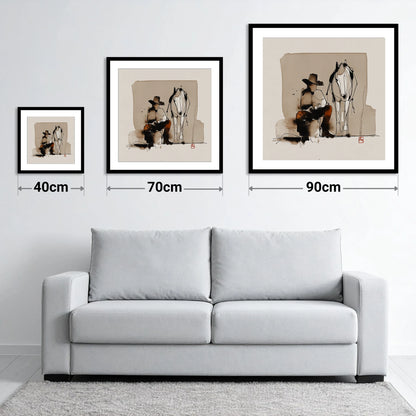 Quiet Western Companions - size guide showing 40cm, 70cm and 90cm art prints
