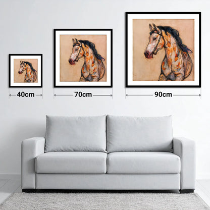 Soulful Ochre Profile - size guide showing 40cm, 70cm and 90cm art prints