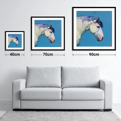 The Azure Grey - size guide showing 40cm, 70cm and 90cm art prints