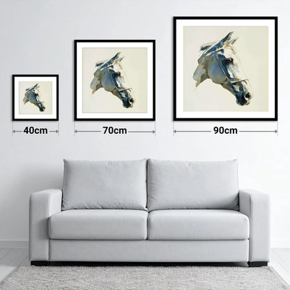 Sapphire Gaze in Indigo - size guide showing 40cm, 70cm and 90cm art prints