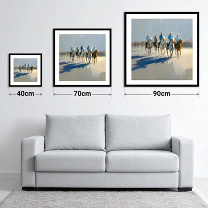 Sunlit Polo Approach - size guide showing 40cm, 70cm and 90cm art prints