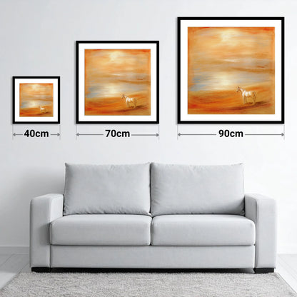 Amber Horizon - size guide showing 40cm, 70cm and 90cm art prints