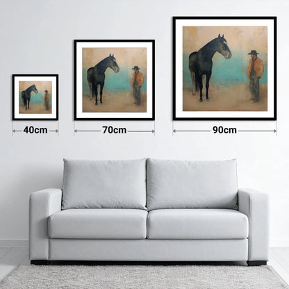 The Quiet Accord - size guide showing 40cm, 70cm and 90cm art prints