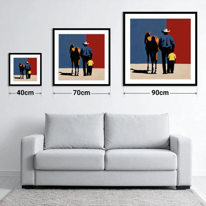 The Western Legacy - size guide showing 40cm, 70cm and 90cm art prints