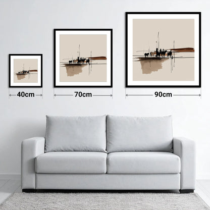 Silhouettes on the Wash - size guide showing 40cm, 70cm and 90cm art prints