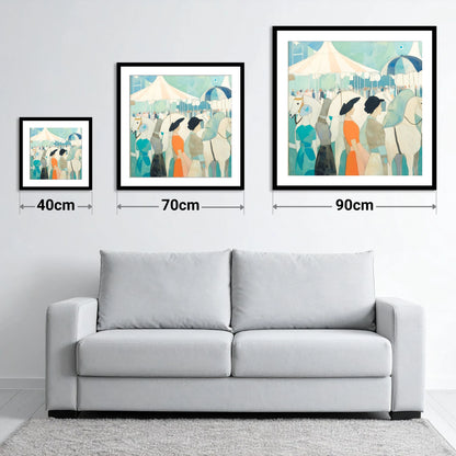 Trackside Elegance - size guide showing 40cm, 70cm and 90cm art prints