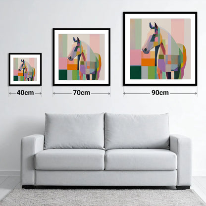 Prismatic Equine Profile - size guide showing 40cm, 70cm and 90cm art prints