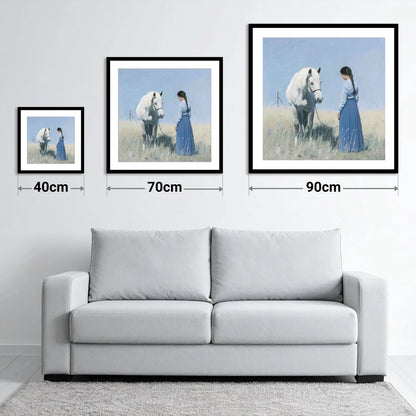 The Silent Conversation - size guide showing 40cm, 70cm and 90cm art prints