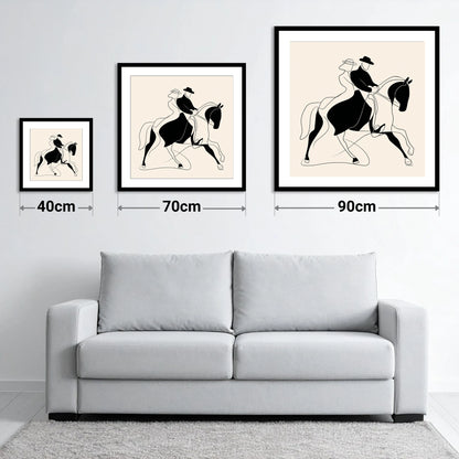 Abstract Dressage Harmony - size guide showing 40cm, 70cm and 90cm art prints