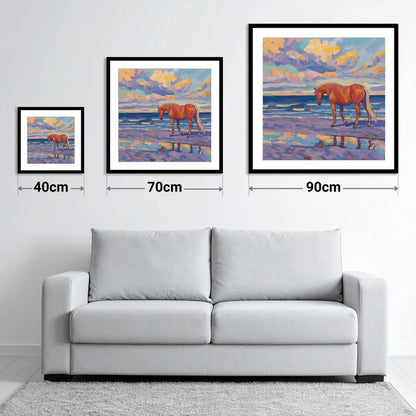 Vivid Coastal Solitude - size guide showing 40cm, 70cm and 90cm art prints