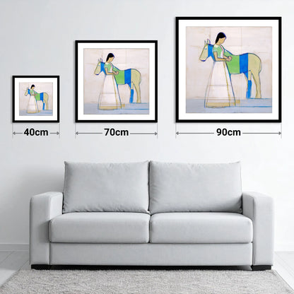 Quiet Blue Bond - size guide showing 40cm, 70cm and 90cm art prints