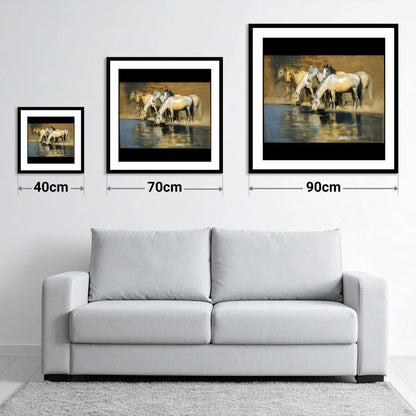 Reflections of the Herd - size guide showing 40cm, 70cm and 90cm art prints
