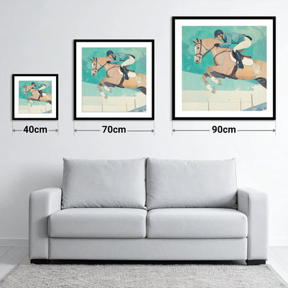 Aquamarine Flight - size guide showing 40cm, 70cm and 90cm art prints