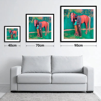 A Quiet Connection - size guide showing 40cm, 70cm and 90cm art prints