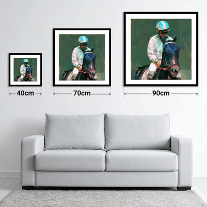 Pre-Race Focus - size guide showing 40cm, 70cm and 90cm art prints