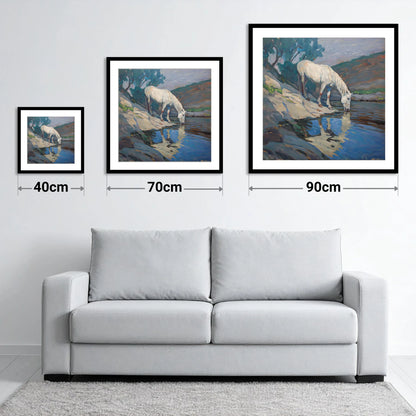 Tranquil Waters Edge - size guide showing 40cm, 70cm and 90cm art prints
