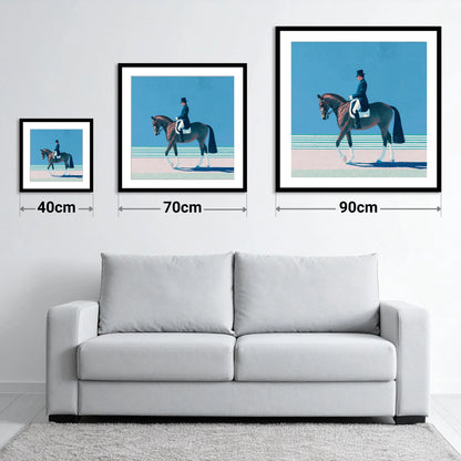 Classical Dressage Elegance - size guide showing 40cm, 70cm and 90cm art prints