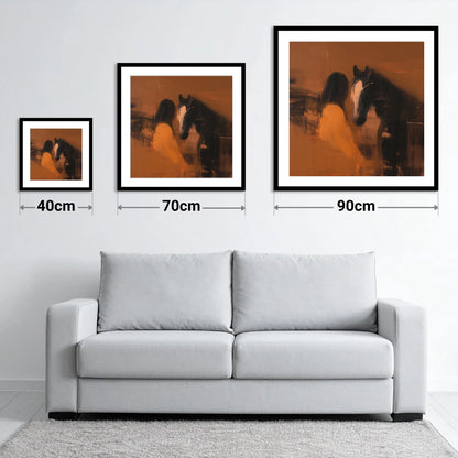 Unspoken Bond - size guide showing 40cm, 70cm and 90cm art prints