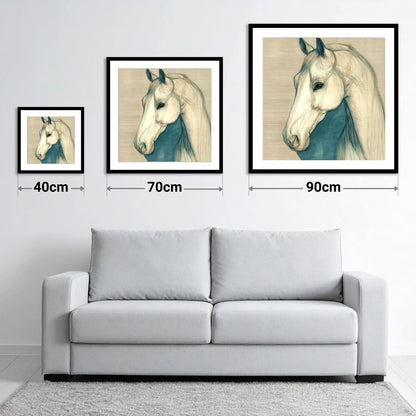 Serene Profile Sketch - size guide showing 40cm, 70cm and 90cm art prints