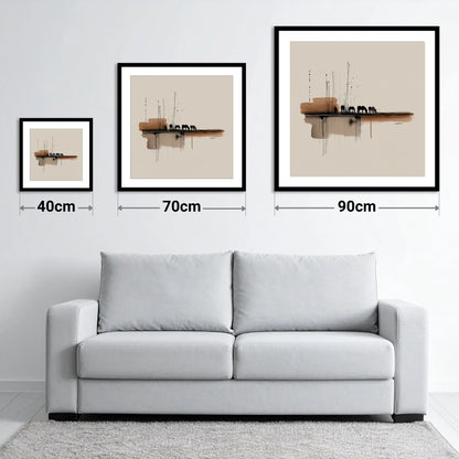 Sepia Horizon Herd - size guide showing 40cm, 70cm and 90cm art prints