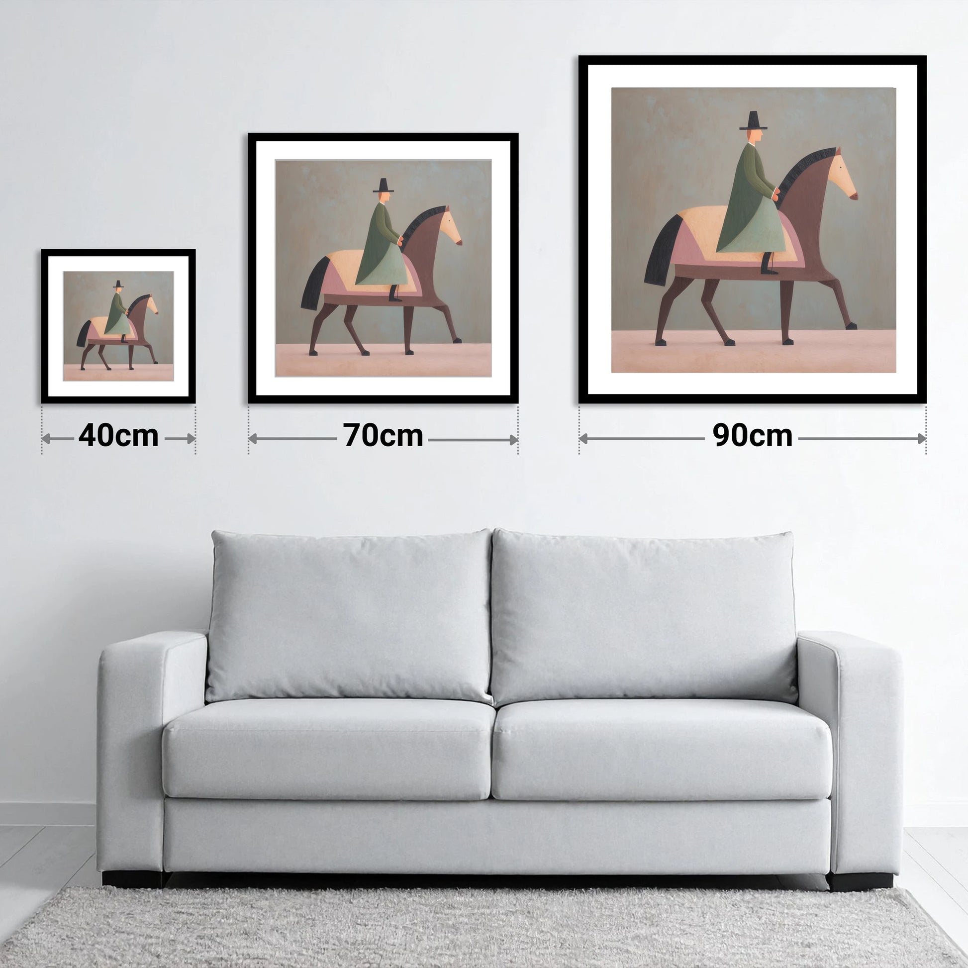 Structured Harmony - size guide showing 40cm, 70cm and 90cm art prints