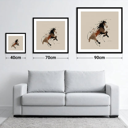 Untamed Sepia Spirit - size guide showing 40cm, 70cm and 90cm art prints