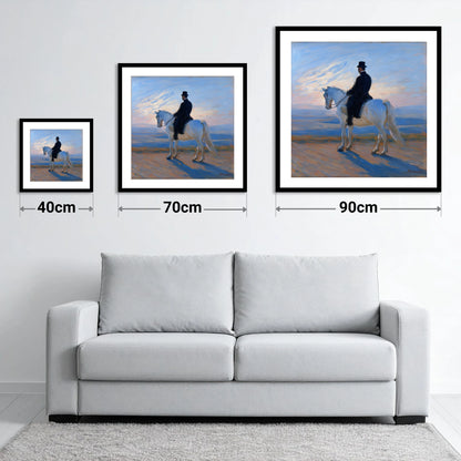 The Classical Rider - size guide showing 40cm, 70cm and 90cm art prints
