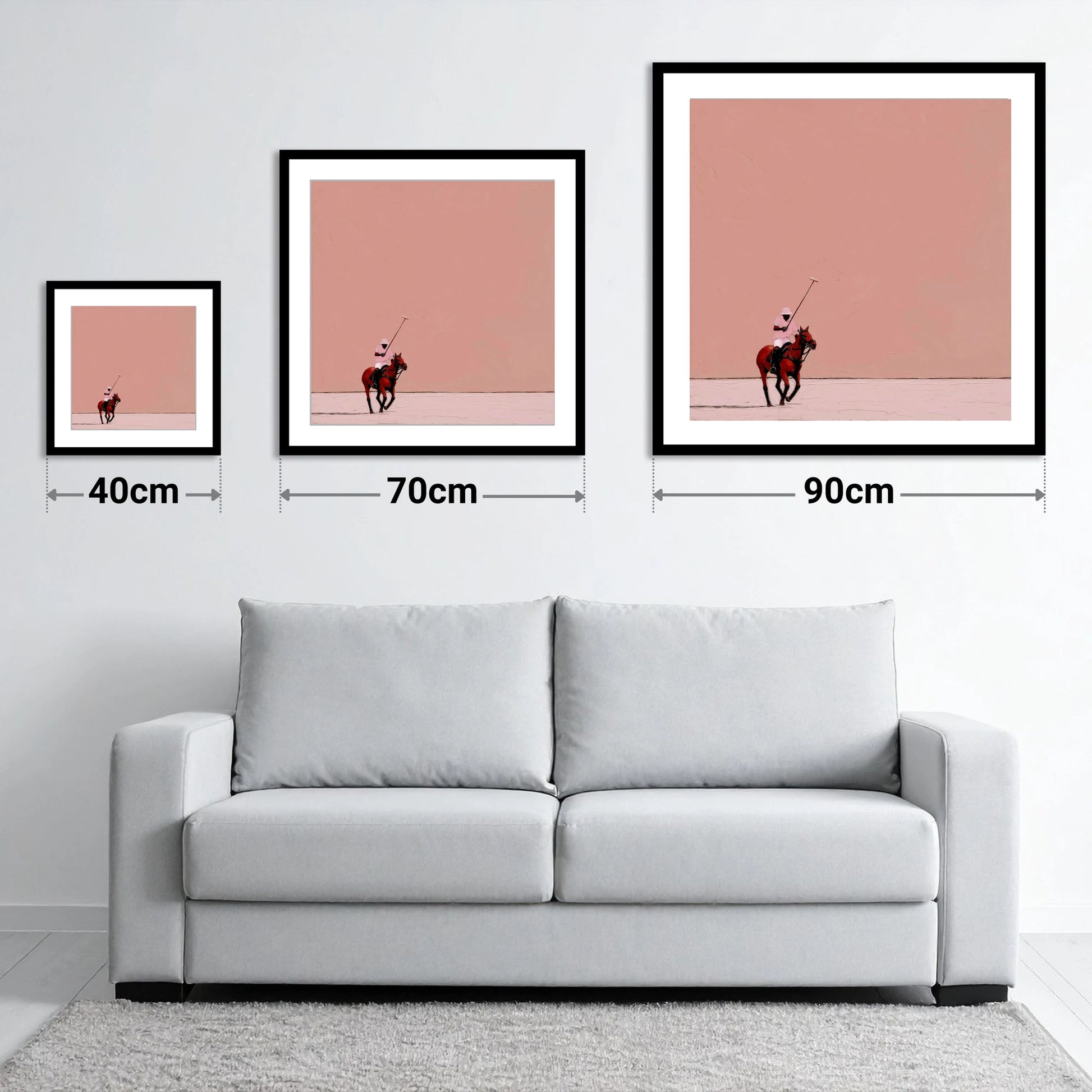 Dusty Rose Chukka - size guide showing 40cm, 70cm and 90cm art prints
