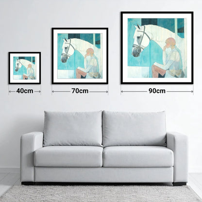 Quiet Contemplation - size guide showing 40cm, 70cm and 90cm art prints