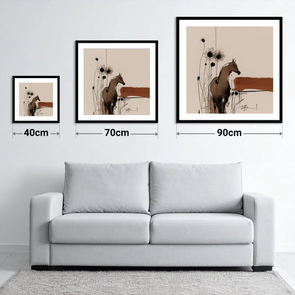 Rust and Shadows - size guide showing 40cm, 70cm and 90cm art prints