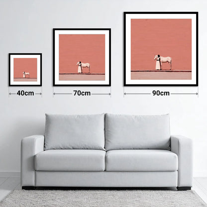 Stillness in Terracotta - size guide showing 40cm, 70cm and 90cm art prints