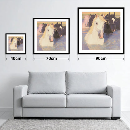 Luminous River Herd - size guide showing 40cm, 70cm and 90cm art prints
