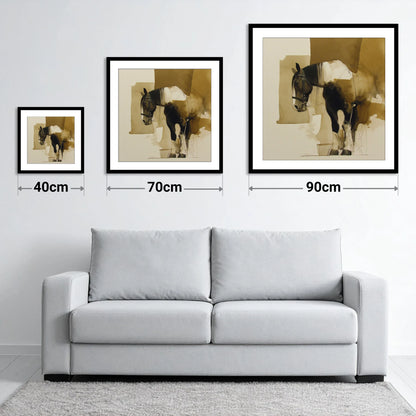 Earthy Equine Profile - size guide showing 40cm, 70cm and 90cm art prints