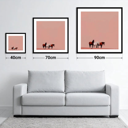 The Blush Horizon - size guide showing 40cm, 70cm and 90cm art prints