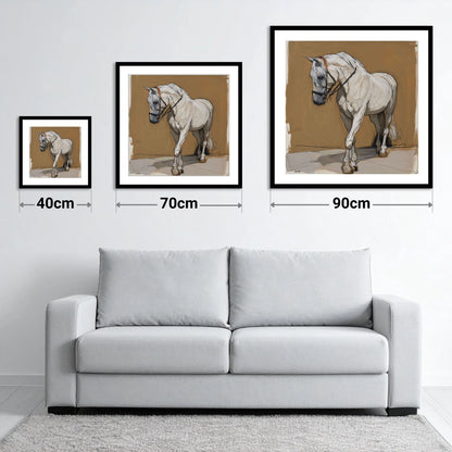 Quiet Contemplation - size guide showing 40cm, 70cm and 90cm art prints