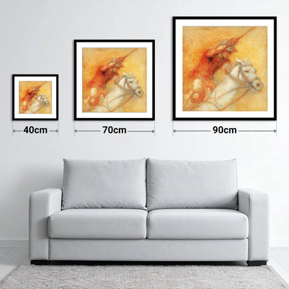 Heat of the Chukka - size guide showing 40cm, 70cm and 90cm art prints