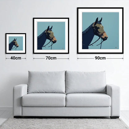 Cerulean Equine Profile - size guide showing 40cm, 70cm and 90cm art prints