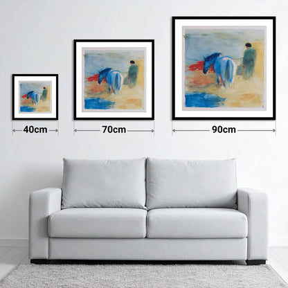 The Cobalt Companion - size guide showing 40cm, 70cm and 90cm art prints