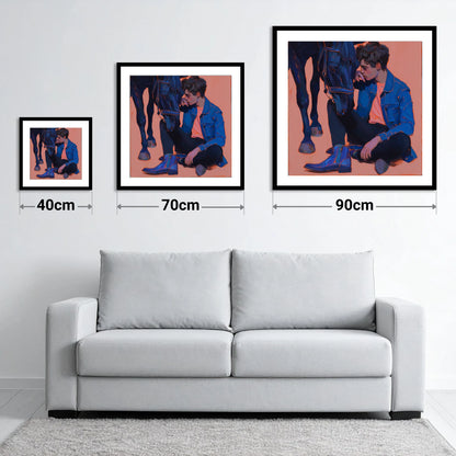 The Indigo Bond - size guide showing 40cm, 70cm and 90cm art prints