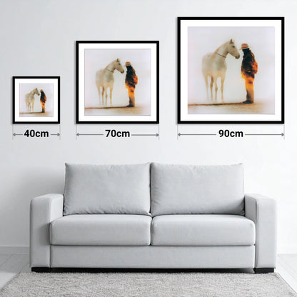 The Quiet Accord - size guide showing 40cm, 70cm and 90cm art prints