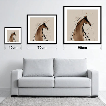 Sweeping Ink Silhouette - size guide showing 40cm, 70cm and 90cm art prints
