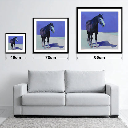 The Indigo Shadow - size guide showing 40cm, 70cm and 90cm art prints