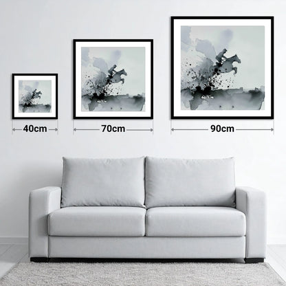 Monochrome Momentum - size guide showing 40cm, 70cm and 90cm art prints
