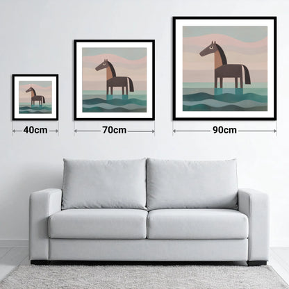 Stillness in the Shallows - size guide showing 40cm, 70cm and 90cm art prints
