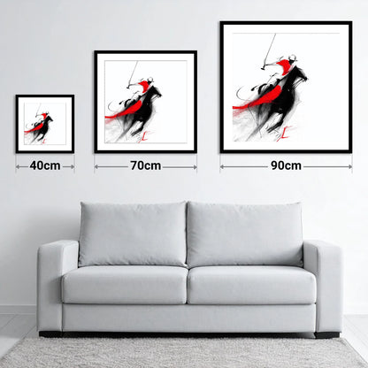 Dynamic Strike - size guide showing 40cm, 70cm and 90cm art prints
