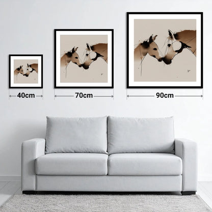 A Quiet Connection - size guide showing 40cm, 70cm and 90cm art prints