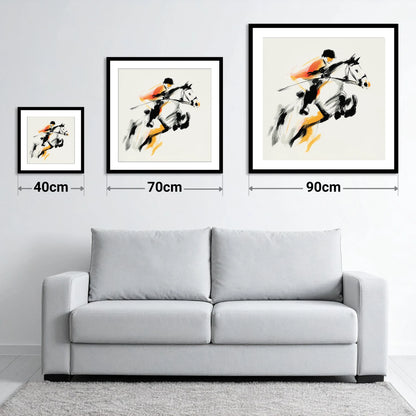 Suspended Momentum - size guide showing 40cm, 70cm and 90cm art prints