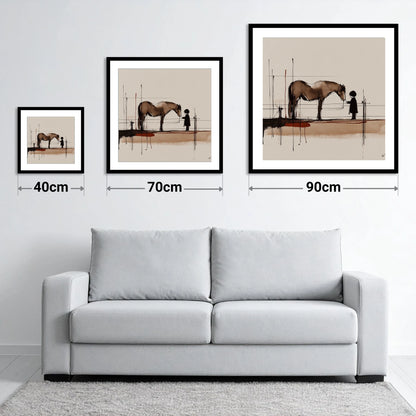 A Quiet Understanding - size guide showing 40cm, 70cm and 90cm art prints