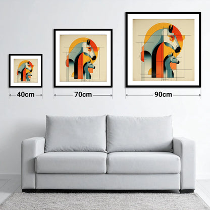 Structured Harmony - size guide showing 40cm, 70cm and 90cm art prints