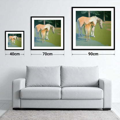 Quiet Pasture Shadows - size guide showing 40cm, 70cm and 90cm art prints